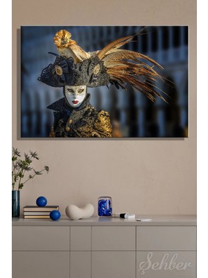 Şehzat Design Yatay Kanvas Tablo Tekli Ev Kafe Ofis Venedik Karnavalı Geleneksel Kostüm ve Maske 2733