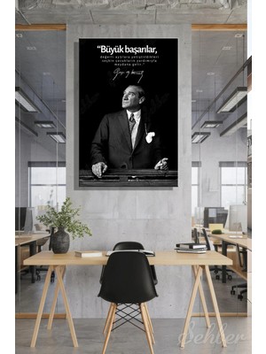 Şehzat Design Gazi Mustafa Kemal Atatürk'ün Siyah-Beyaz Portresi ve Bir Özlü Sözü Dikey Kanvas Tablo 4178