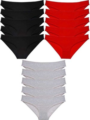 Bin1çeşit 15 Adet Süper Eko Set Likralı Kadın Slip Külot Siyah Kırmızı Gri — Beden: S