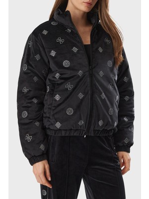 Guess Amalia Logolu Regular Fit Dik Yaka Fermuarlı Mont V6BL04K6310 Kadın Mont V6BL04 K6310 Jblk