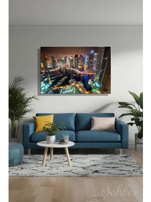 Şehzat Design Dubai Marina'nın Gece Manzarası Dekoratif Yatay Kanvas Tablo 4394