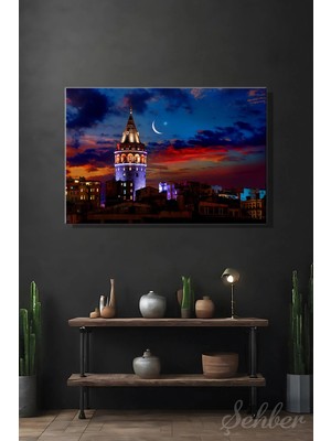 Şehzat Design Istanbul Galata Kulesi Gece Manzarası Dekoratif Yatay Kanvas Tablo 4401