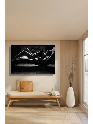 Şehzat Design Kanvas Tablo Yatay Tekli Salon Mutfak Yatak Odası Ofis Siyah Beyaz Boudoir Tarzı Estetik Kadın 1045