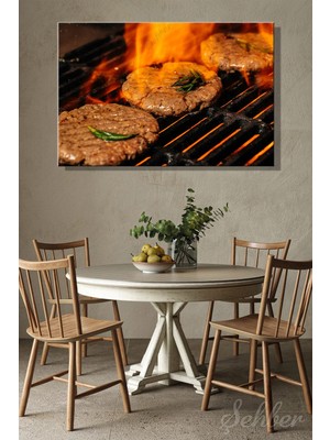 Şehzat Design Izgarada Biberiye Dallarıyla Pişirilen Sulu Hamburger Köfteleri Kanvas Tablo Yatay Tekli 3686