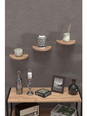 Bin1çeşit 3 Lü Oval Duvar Rafı Ceviz 115 cm