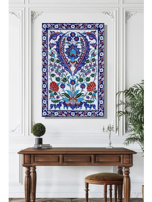 Şehzat Design Dikey Kanvas Duvar Tablosu Tekli Salon Mutfak Yatak Odası Ofis Iznik Çini Duvar Panosu