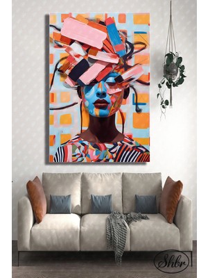 Şehzat Design Tekli Dikey Kanvas Dekoratif Duvar Tablosu Soyut Modern Illüstrasyon Kadın Portre