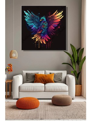Şehzat Design Kare Kanvas Duvar Tablosu Tekli Salon Mutfak Yatak Odası Ofis Sulu Boya Efekt Anka Illüstrasyon
