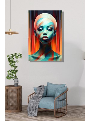 Şehzat Design Dikey Kanvas Duvar Tablosu Tekli Salon Yatak Odası Ofis Güzellik Salonu Dijital Sanat Kadın Portre