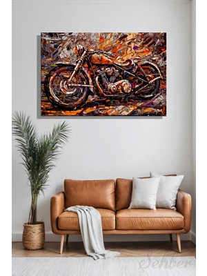 Şehzat Design Yatay Kanvas Duvar Tablosu Tekli Salon Mutfak Yatak Odası Ofis Dijital Sanat Soyut Motorsiklet