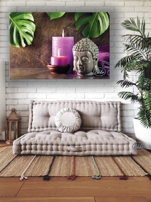 Şehzat Design Tekli Yatay Kanvas Tablo Renkli Mumlar ve Buda Fengshui Spa Dekoratif Kanvas Duvar Tablosu