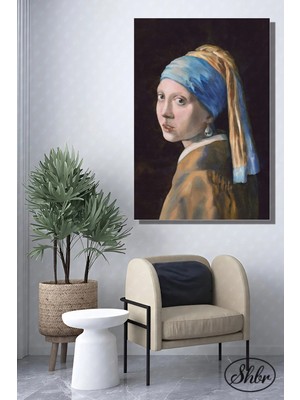 Şehzat Design Tekli Dikey Kanvas Salon Yatak Odası Mutfak Ofis Duvar Tablosu Johannes Vermeer Inci Küpeli Kız