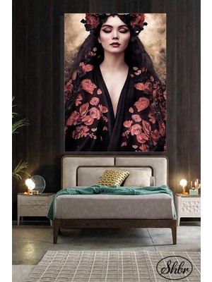 Şehzat Design Tekli Dikey Kanvas Dekoratif Duvar Tablosu Soyut Kız Portresi Sevimli Kadın Illüstrasyon