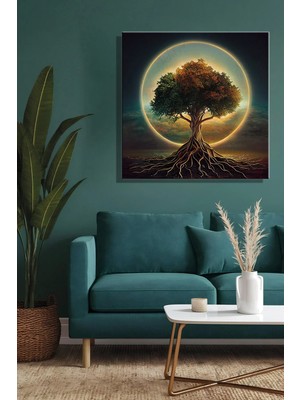 Şehzat Design Modern Dekoratif Tekli Kanvas Duvar Tablosu Kare Salon Mutfak Yatak Odası Ofis Illüstrasyon Ağaç