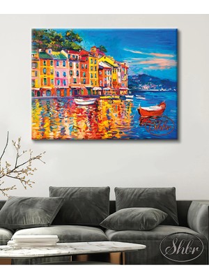 Şehzat Design Tekli Yatay Kanvas Tablo Boğazda Gün Batımı Yağlı Boya Effektli Dekoratif Kanvas Duvar Tablosu