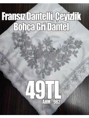 Bin1çeşit Fransız Dantelli Çeyizlik Bohça Gri Dantel