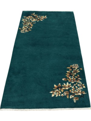Kilim Antik El Dokuma Tek Renk Burdur Çiçekli 2m2 Yün Halı 1871 - Yeni - Zümrüt Yeşili