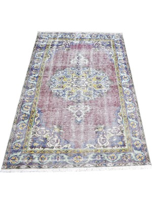 Kilim Antik El Dokuma Kırmızı Lacivert Eskitme Göbekli Yün Salon Halısı 1922 - Vintage - Çok Renkli