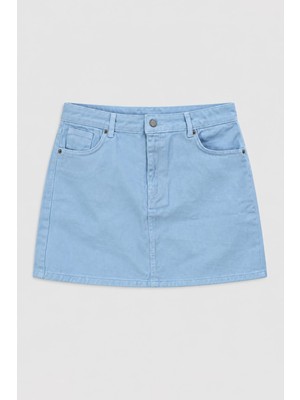 Blue White Kadın Mavi %100 Pamuk Regular Fit Mini Jean Etek