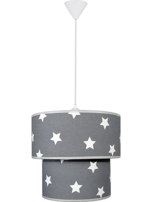Şenay Aydınlatma Bebek ve Çocuk Odası İkili Silindir Kumaş Sarkıt Avize Gri Beyaz Yıldız