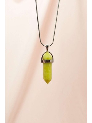 Bin1çeşit Peridot Doğal Taşı Zincirli El Yapımı Tasarımlı Kolye Uç: 3,5 cm Zincir: 20 cm Kutulu
