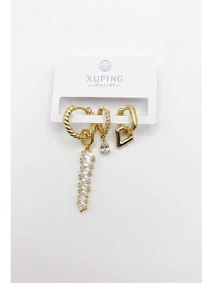 Mudanis 3'lü Xuping Küpe - Altın — Renk: Altın