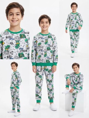 DMR Elegance 4/10 Yaş Uzay Mekiği Baskılı Pamuk Penye Çocuk Pijama Takımı