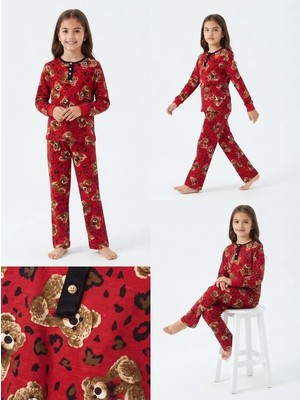 DMR Elegance 6/14 Yaş Ayıcık Baskılı Pamuk Penye Çocuk Pijama Takımı