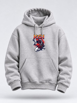 North Whiskers Koi Fish Baskılı Unisex Hoodie – Japon Streetwear Kapüşonlu Sweatshirt