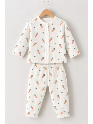 DMR Elegance 3-12 Ay Havuç Baskılı Çıtçıtlı Penye Bebek Pijama Takımı