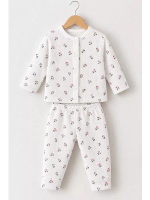 DMR Elegance 3-12 Ay Çiçek Baskılı Çıtçıtlı Penye Bebek Pijama Takımı