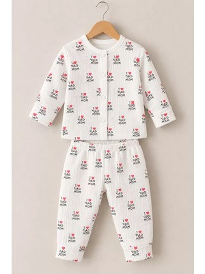 DMR Elegance 3-12 Ay Seviyorum Baskılı Çıtçıtlı Penye Bebek Pijama Takımı