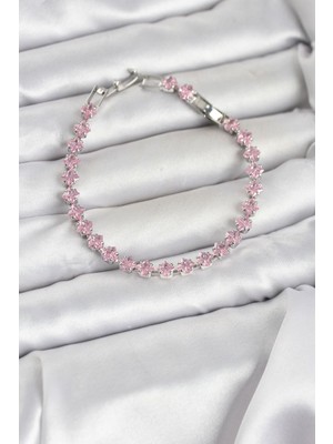 Bin1çeşit Pembe Kare Zirkon Taşlı Gümüş Renk Pirinç Su Yolu Kadın Bileklik