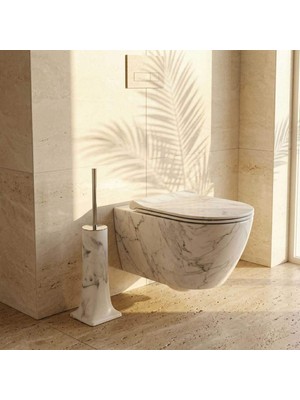 Elovias System Tuvalet Fırçalığı Mermer Desenli/Krom (BA4006 009 R3-CR)