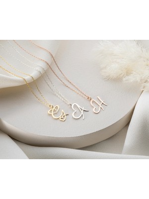 Papatya Silver 925 Ayar Gümüş Zarif Kişiye Özel Harfli Kalp Kolye.rose.gold.rodaj Renk Seçeneği