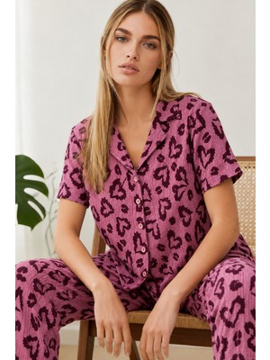 Kadın Kısa Kollu Rahat Mor Pijama Takımı 4734