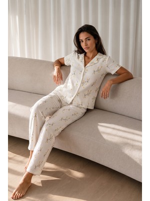 Kadın Loose Uzun Paça Pamuk Çok Renkli Pijama Takımı