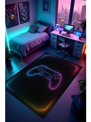 Liriya Dijital Baskı Oyun Odası Gamer Halısı Makinede Yıkanabilir Leke Tutmaz Kaymaz Taban