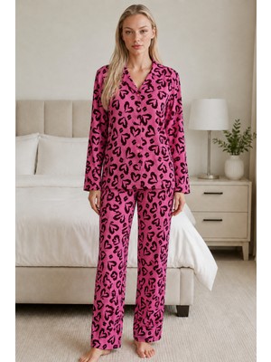 Kadın Casual Esnek Bol Lila Pijama Takımı 4672