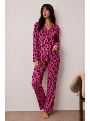 Kadın Düğmeli Kışlık Ev Lila Pijama Takımı