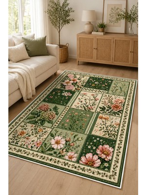 Liriya Dijital Yıkanabilir Etnik Retro Desen Kaymaz Taban Salon Halısı Mutfak Halısı Yolluk Çocuk Halısı
