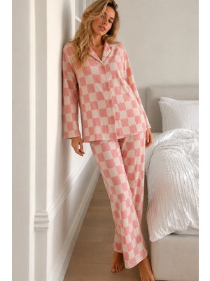 Kadın Bürümcük Tam Boy Pembe Pijama Takımı