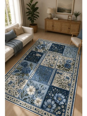 Liriya Dijital Yıkanabilir Etnik Retro Desen Kaymaz Taban Salon Halısı Mutfak Halısı Yolluk Çocuk Halısı