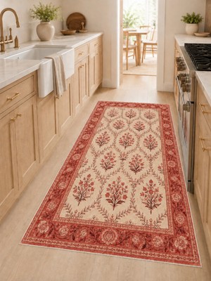 Liriya Dijital Kaymaz Yıkanabilir Patchwork Vintage Retro Salon Halısı Mutfak Halısı Yolluk