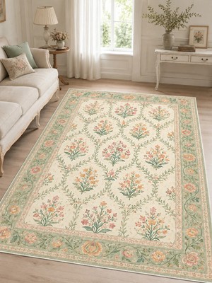 Liriya Dijital Kaymaz Yıkanabilir Patchwork Vintage Retro Salon Halısı Mutfak Halısı Yolluk
