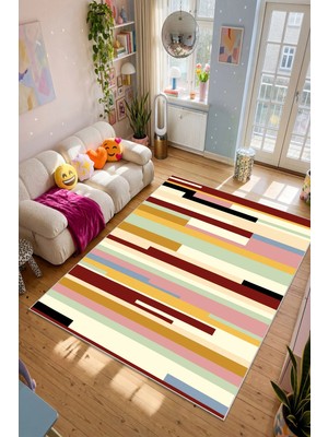Liriya Dijital Yıkanabilir Etnik Retro Desen Kaymaz Taban Salon Halısı Mutfak Halısı Yolluk Çocuk Halısı