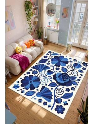 Liriya Dijital Yıkanabilir Etnik Retro Desen Kaymaz Taban Salon Halısı Mutfak Halısı Yolluk Çocuk Halısı