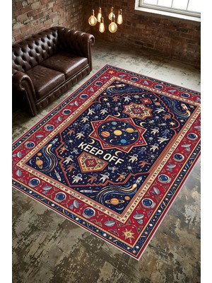 Liriya Dijital Yıkanabilir Etnik Retro Desen Kaymaz Taban Salon Halısı Mutfak Yolluk Çocuk Odası Halısı