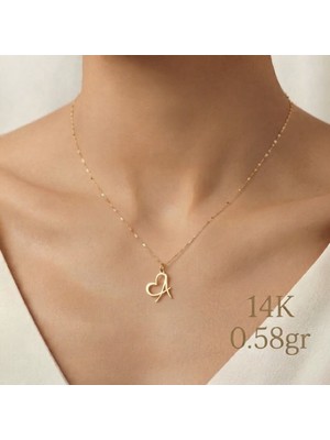 Papatya Silver Orjinal 14 Ayar Sertifikalı Altın Aynalı Ezme Zincir Kişiye Özel Harfli Kalp Kolye
