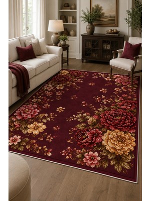 Liriya Dijital Yıkanabilir Etnik Retro Desen Kaymaz Taban Salon Halısı Mutfak Halısı Yolluk Çocuk Halısı